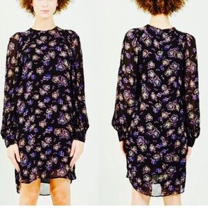 GANNI Georgette Floral Print Balloon Sleeve Mini Shift Dress Size 36/4